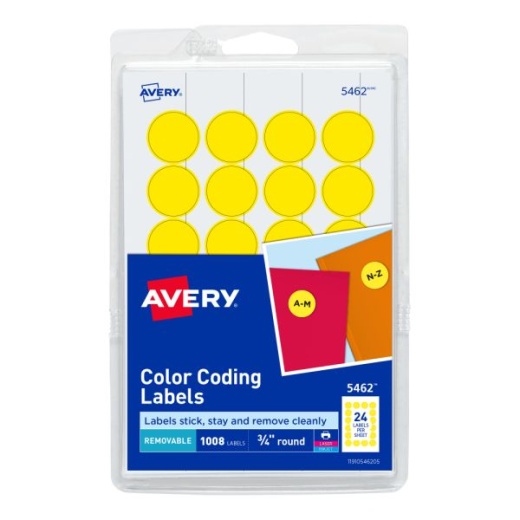 Avery Removable Color-Coding Labels - 5462, Round, 3/4" Diameter, Yellow, Pack Of 1,008