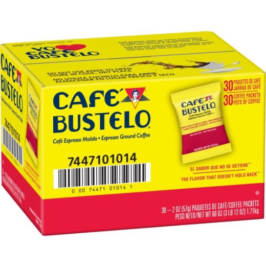 Café Bustelo Espresso Blend Coffee Packs, Dark Roast, Packet Makes 8 Cups, 30 Packs/Carton