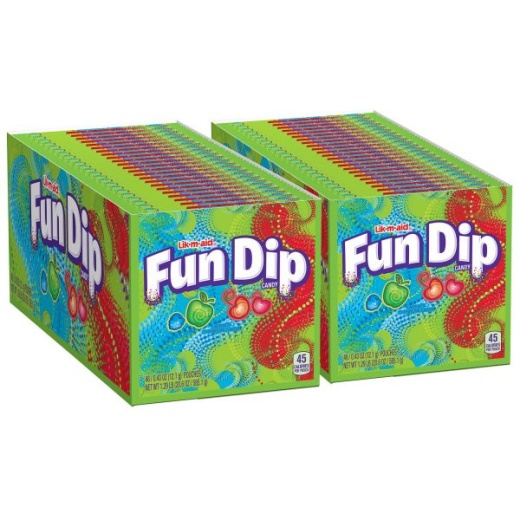 Lik-M-Aid Fun Dip Candy, Assorted Flavors, 0.43 Oz Pouch, 48/Box, 2 Boxes/Carton