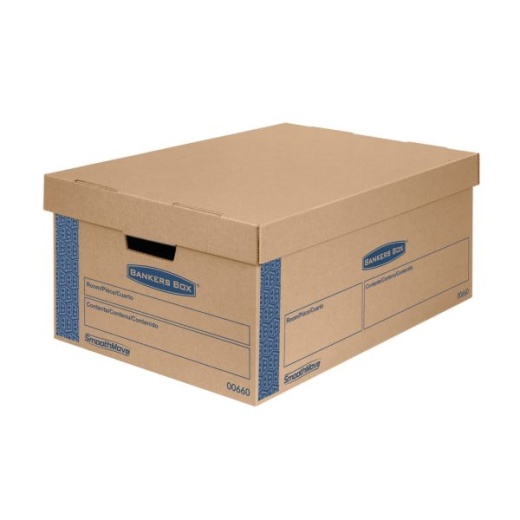 Bankers Box Smoothmove Prime Lift-Off Lid Moving Boxes, Large, 24" x 15" x 10", Kraft/Blue, Pack Of 8