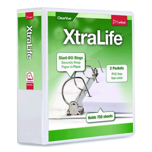 Cardinal Xtralife Locking Slant-D Ring 3-Ring Binder, 3" D-Rings, White