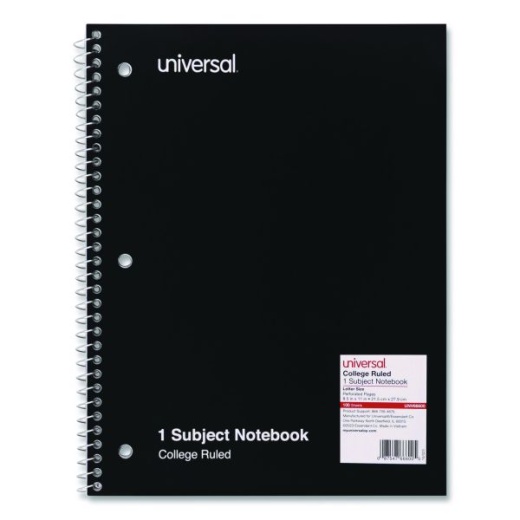 Universal Wirebound Notebook, 1-Subject, Medium/College Rule, Black Cover