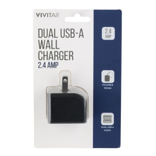 Vivitar Dual USB-A Wall Charger - Black (NIL6002-BLK-STK-24)
