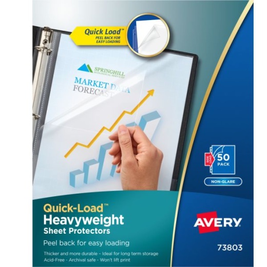 Avery Quick-Load Non-Glare Sheet Protectors, Top & Side Load, 8-1/2" X 11", Clear, 50 Document Protectors