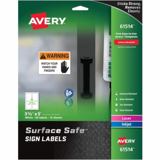 Avery Surface Safe Sign Labels, 3 1/2" x 5", Square, Pack Of 60