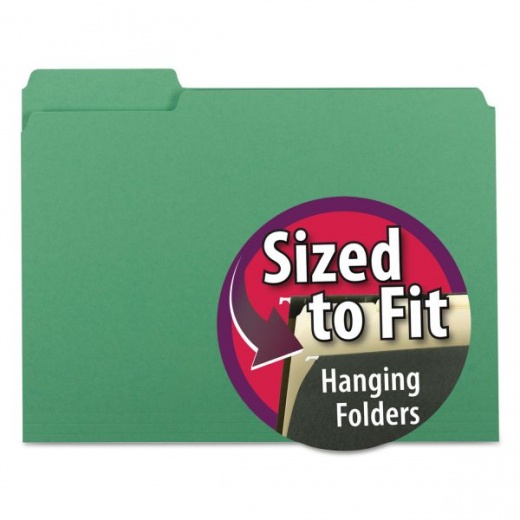 Smead Interior File Folders, 1/3-Cut Tabs: Assorted, Letter Size, 0.75" Expansion, Green, 100/Box
