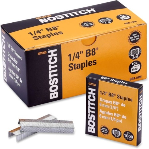 Bostitch Powercrown Premium Staples - 210 Per Strip - 1/4" Leg - 1/2" Crown - Chisel Point - Silver - High Carbon Steel