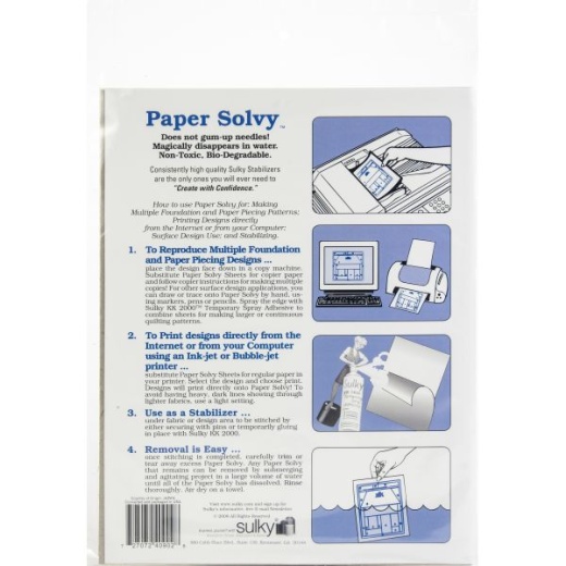 Sulky Paper Solvy Stabilizer - White - 8.5'' x 11'' Pkg. (12 Sheets)