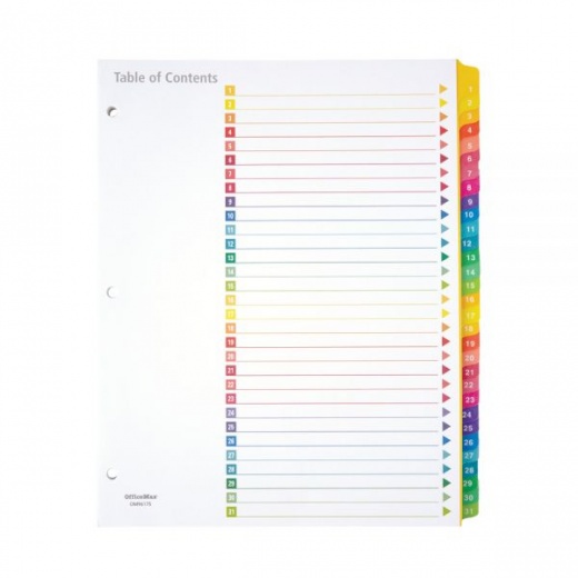 Table Of Contents Customizable Index With Preprinted Tabs