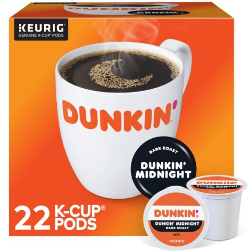Dunkin' Donuts Midnight Single-Serve Coffee K-Cup, Carton Of 22