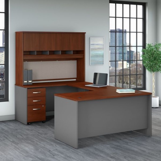 Bush Business Furniture Series C 72W x 30D Office Desk with Mobile File Cabinet Mocha Cherry