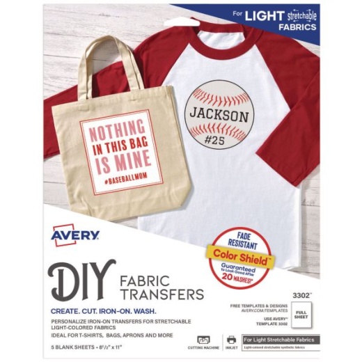 Avery Fabric Transfers, 8.5 x 11, White, 5/Pack - Create Your Own Fabric Designs