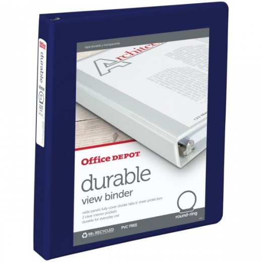 Durable View 3-Ring Binder, 1" Round Rings, Blue