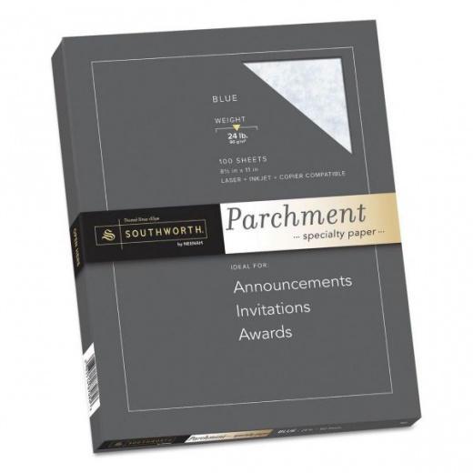 Southworth Parchment Specialty Paper, 24 Lb Bond Weight, 8.5 X 11, Blue, 100/Box