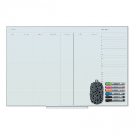 U Brands Floating Glass Dry Erase One Month Calendar - 35 x 23, White