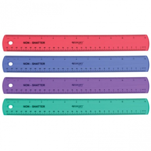 Westcott Shatterproof Ruler, 12", Assorted Colors