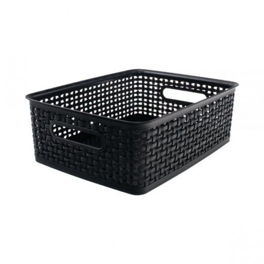 Plastic Weave Bin, Medium Size, Black