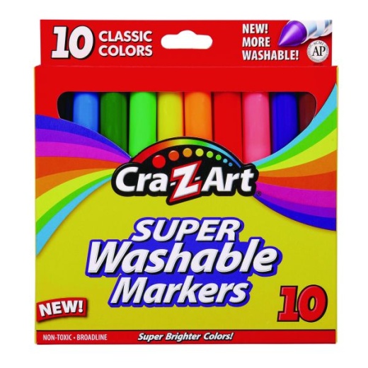 Cra-Z-Art Super Washable Markers, Broad Bullet Tip, Assorted Colors, 10/Set