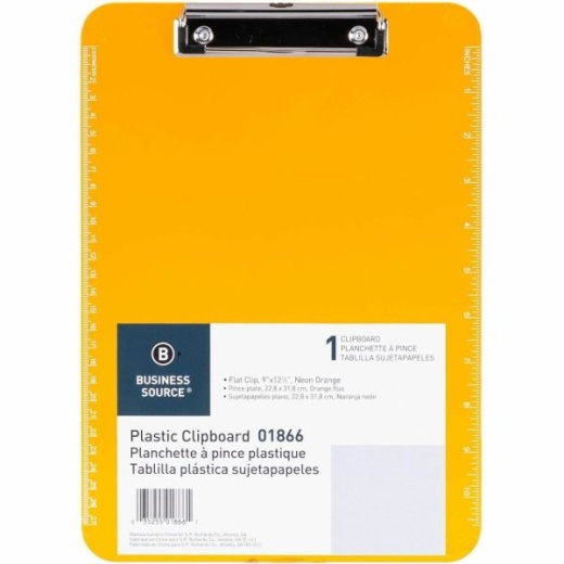 Sparco Plastic Clipboard With Flat Clip, 8 1/2 X 11, Neon Orange
