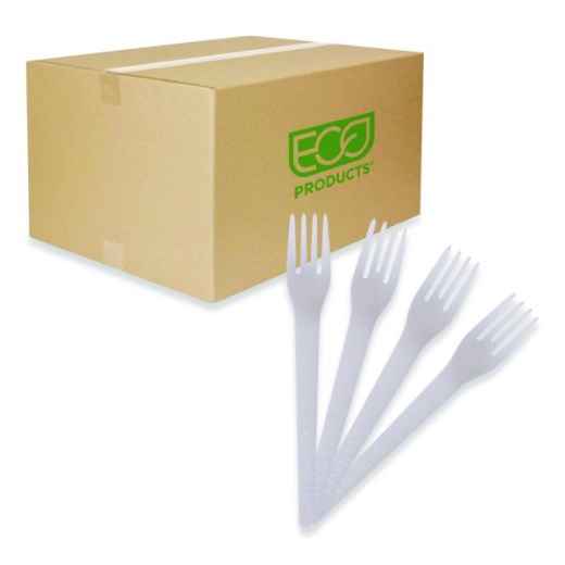 Eco-Products Plantware Cutlery, Fork, 6" Pearl White, 50/Pack