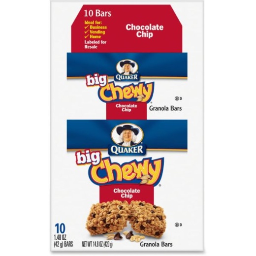 Quaker Oats Chocolate Chip Big Chewy Granola Bar - Individually Wrapped - Chocolate Chip - 1.48 Oz Box - 10 / Box