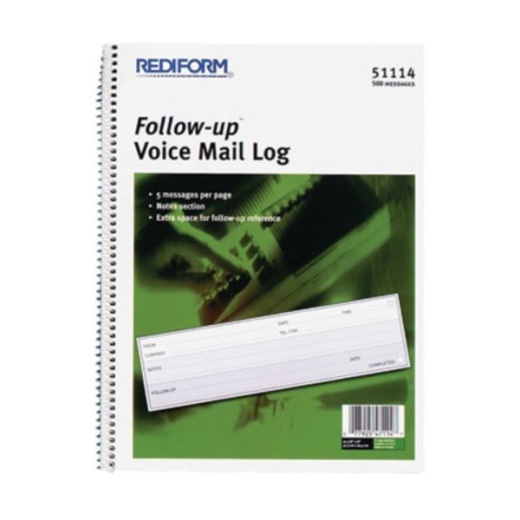 Rediform Follow-Up Voice Mail Log Book, 8" X 10 5/8", 500 Sheets, 50% Recycled, Blue
