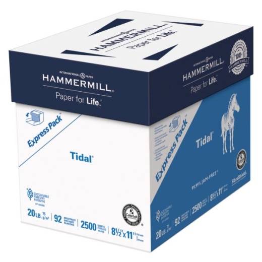 Hammermill Tidal Multi-Use Printer & Copy Paper, White, Letter (8.5" X 11"), 2500 Sheets Per Case, 20 Lb, 92 Brightness