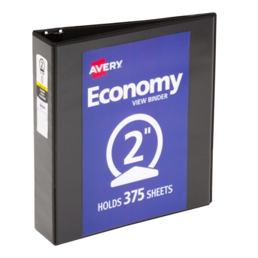 Avery Economy View 3-Ring Binder, 2" Round Rings, 39% Recycled, Black