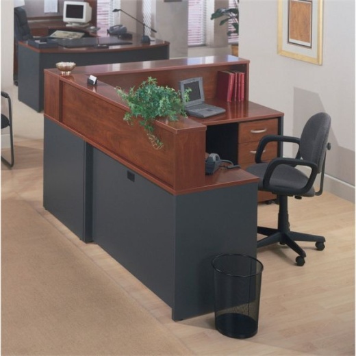 Business Office Pro Left Handed L-Shaped Desk with 3-Drawer Mobile Pedestal  in Hansen Cherry