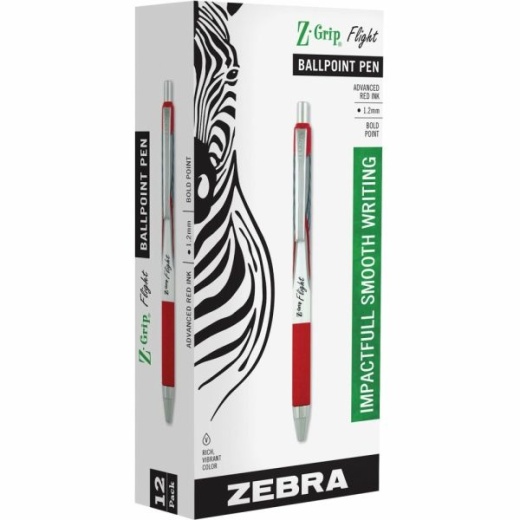 Zebra Pen Z-Grip Flight Retractable Pens - Bold Pen Point - 1.2 Mm Pen Point Size - Retractable - Red - 1 Dozen