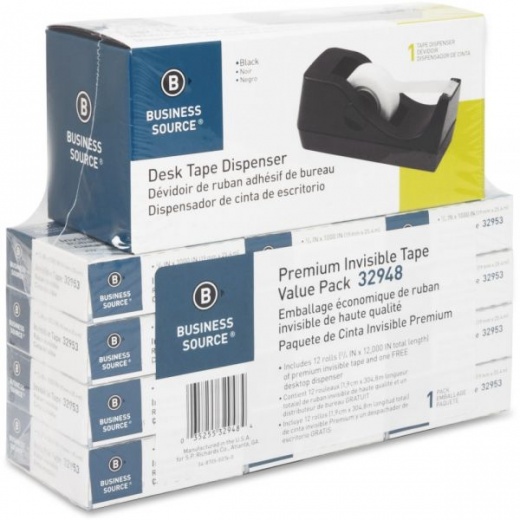 Business Source Invisible Tape Dispenser Refill Roll - 36 yd Length x 0.75  Width - 1 Core - 12 / Box