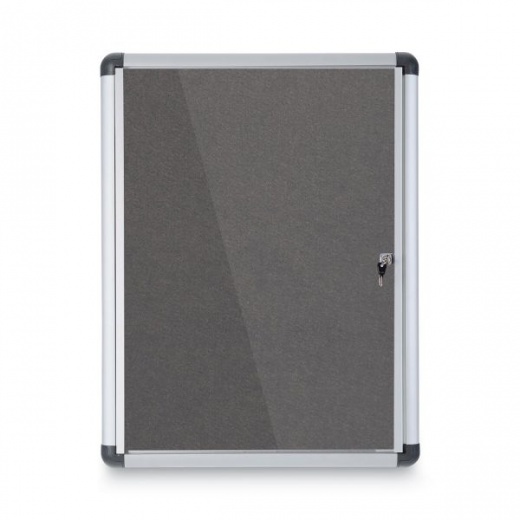 MasterVision Slim-Line Enclosed Fabric Bulletin Board, One Door, 28 x 38, Gray Surface, Aluminum Frame