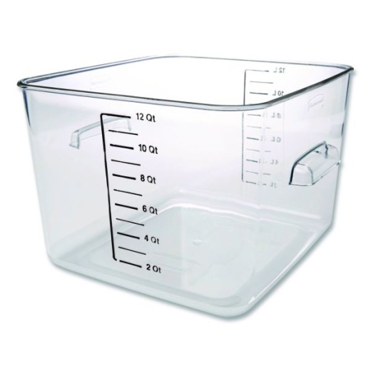 Rubbermaid Commercial Square Storage Container, 12 Qt, 10.5 X 11.31 X 7.75, Clear, Plastic