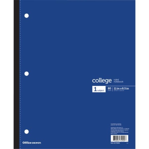 Wireless Notebook, 8-1/2" x 11", 1 Subject, College Ruled, 80 Sheets, Blue