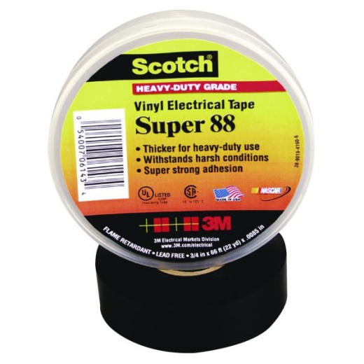 3M Scotch 88 Super Vinyl Electrical Tape, 0.75" x 66 Ft, Black