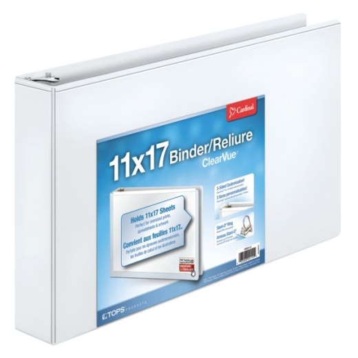 Cardinal Slant-D Ring Tabloid Clearvue 3-Ring Binder, 2" D-Rings, 64% Recycled, White