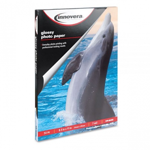 Innovera Glossy Photo Paper, 7 mil, 8.5 x 11, Glossy White, 50/Pack