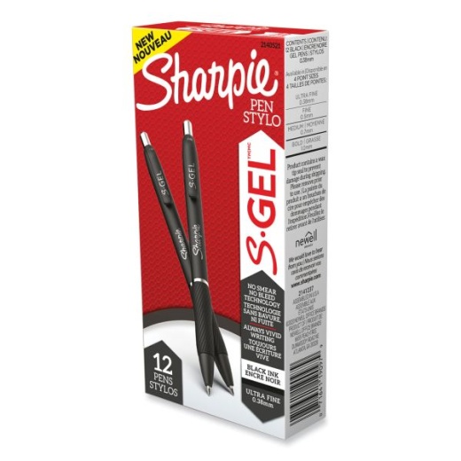 Sharpie S-Gel S-Gel High-Performance Gel Pen, Retractable, Extra-Fine 0.38 Mm, Black Ink, Black Barrel, Dozen