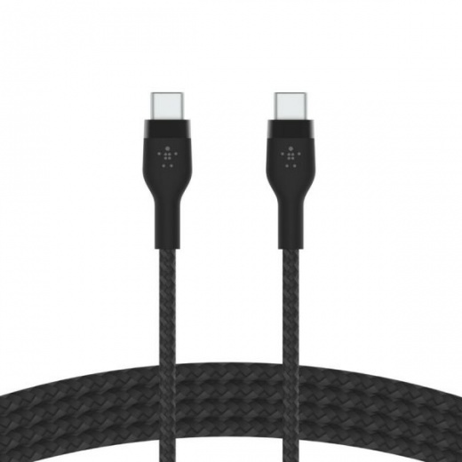 Belkin 60W USB-C to USB-C Cable - 480 Mbps - Silicone, Braided - M/M - 2M/6.6Ft - Black
