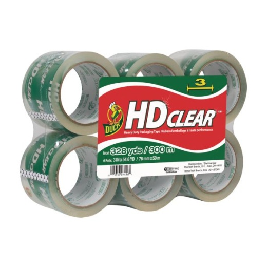 Duck HD Clear Extra-Wide Heavy Duty Packaging Tape, 3" X 55 Yd., Clear, Pack Of 6