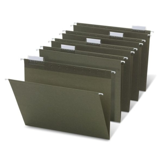 100% Recycled Green Hanging Folders, 1/5 Cut, Letter Size, Pack of 50