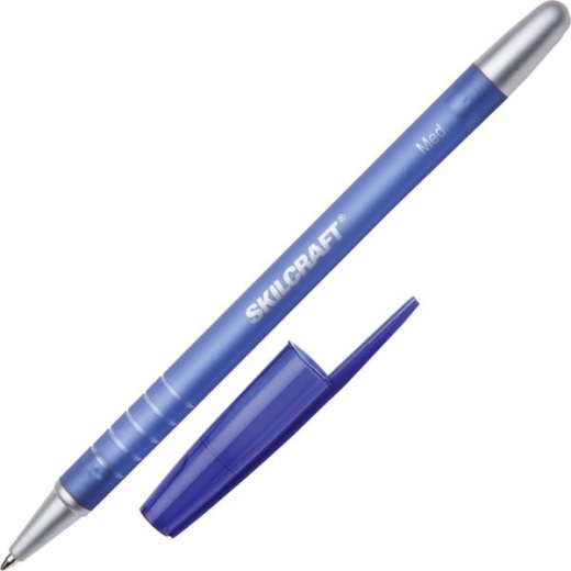 Skilcraft Rubberized Ballpoint Pens, Medium Point, 1.0 Mm, Blue Barrel, Blue Ink