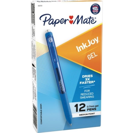 Paper Mate Inkjoy Gel Pens, Medium Point, 0.7 Mm, Blue Barrel, Blue Ink, Pack Of 12