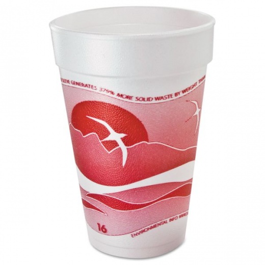 Dart Horizon Hot/Cold Foam Drinking Cups, 16 Oz, Printed, Cranberry/White, 25/Bag, 40 Bags/Carton