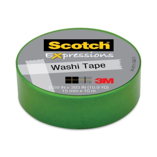 Scotch Expressions Washi Tape, 1.25" Core, 0.59" x 32.75 Ft, Green