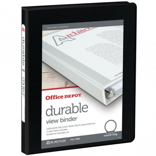 Durable View 3-Ring Binder, 1/2" Round Rings, Black