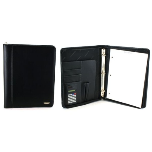 Samsonite Zip-Around Vinyl 3-Ring Padfolio, 13 1/2" x 11" x 2", Black