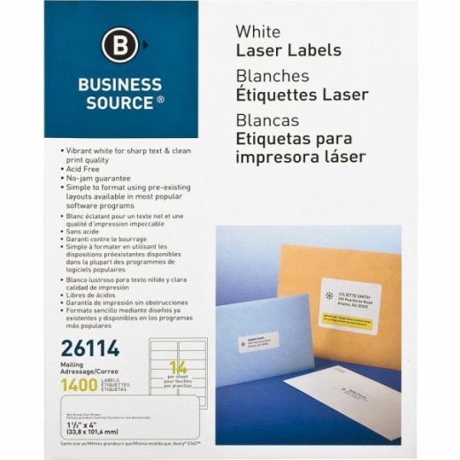 Business Source Bright White Premium-Quality Address Labels