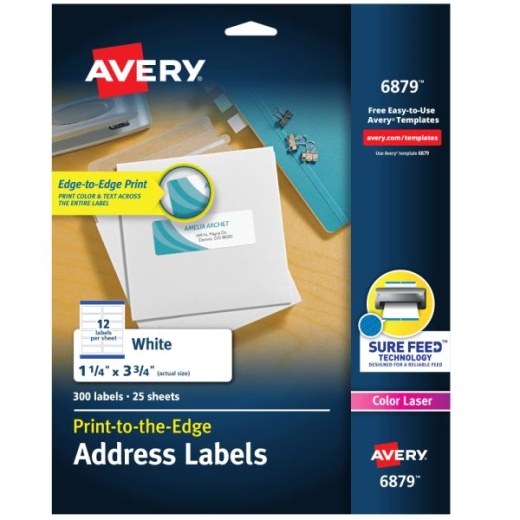 Avery Print to the Edge Shipping Label 1-1/4"x3-3/4" 300 Labels