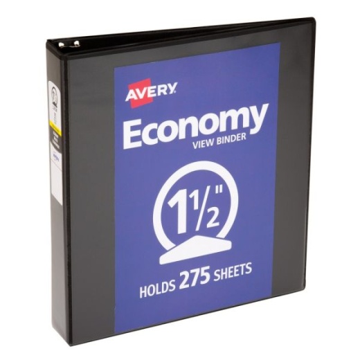 Avery Economy View 3-Ring Binder, 1 1/2" Round Rings, Black
